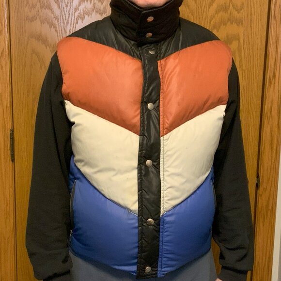 Campus - Vintage Down Filled Vest Jacket Rust, Light Gray & Blue - Picture 5 of 11